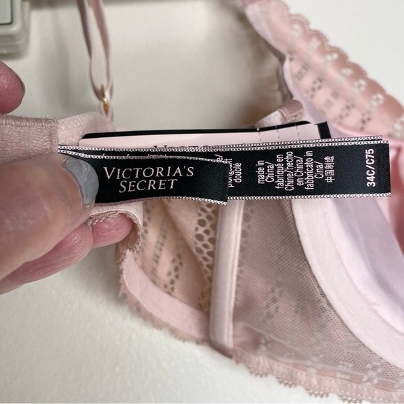 Victorias Secret Bra Very Sexy Lightly Lined Plunge Two Tone Lace Pink Size 34C - Picture 6 of 8
